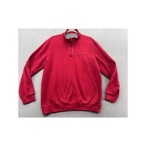 Brax Feel Good Sweater Mens XL Red College Rib Quarter Zip Pullover Pocket